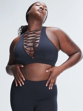 Savage X Fenty Black Lace-Up Deep V Sports Bralette